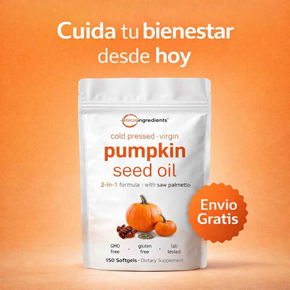 Pumpkin Seed Oil + Saw Palmetto - Apoyo natural para prostata, sistema urinario y fuerza capilar diaria