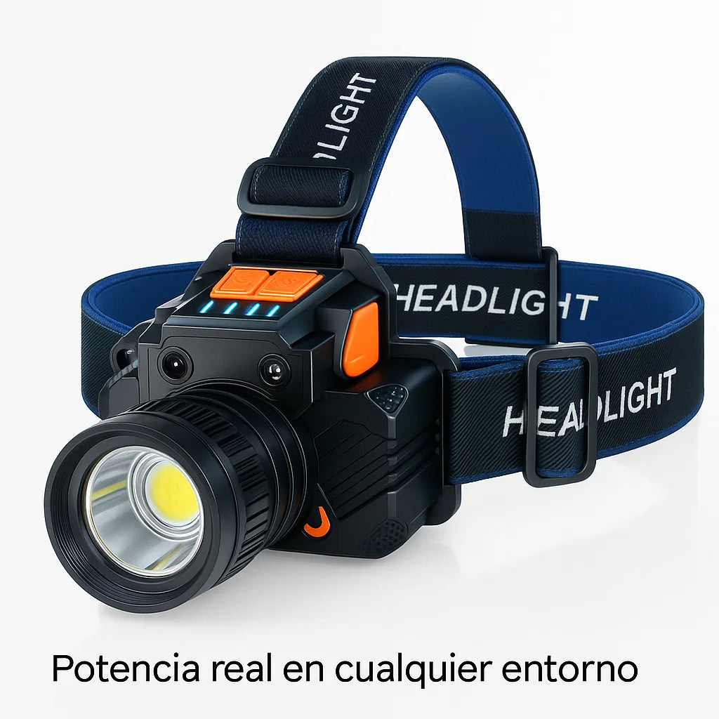 Lámpara LED de Cabeza Recargable – Sensor Inteligente + Zoom Telephoto | Manos Libres