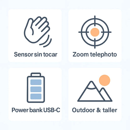 Lámpara LED de Cabeza Recargable – Sensor Inteligente + Zoom Telephoto | Manos Libres