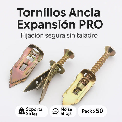 🛠️ Tornillos Ancla para Pared – Pack x50 | Fijación 4X Más Segura sin Taladro