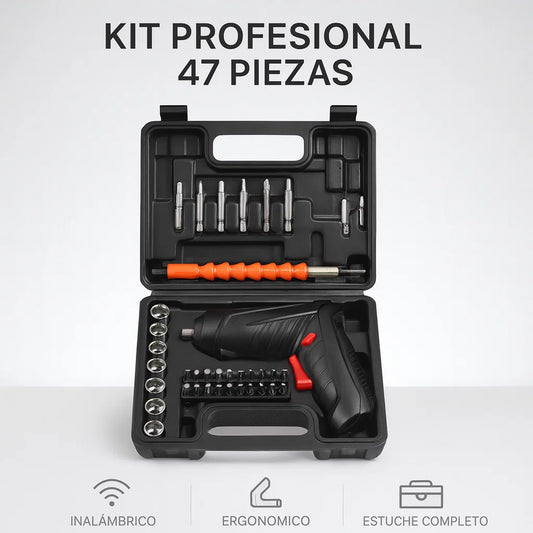🛠️ DESTORNILLADOR INALÁMBRICO 47 PIEZAS – KIT COMPLETO MULTIUSO