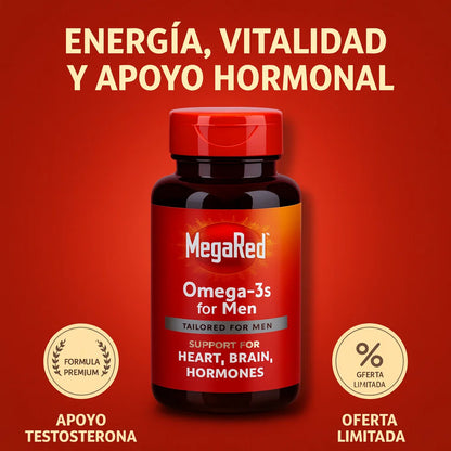 MEGA RED OMEGA 3S – Energía, Vitalidad y Apoyo Hormonal para Hombres