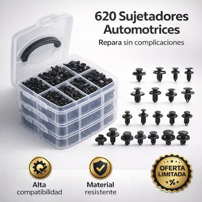 🔧 JUEGO DE 620 SUJETADORES PLASTICOS AUTOMOTRICES - Repara tu carro sin perder tiempo ni dinero