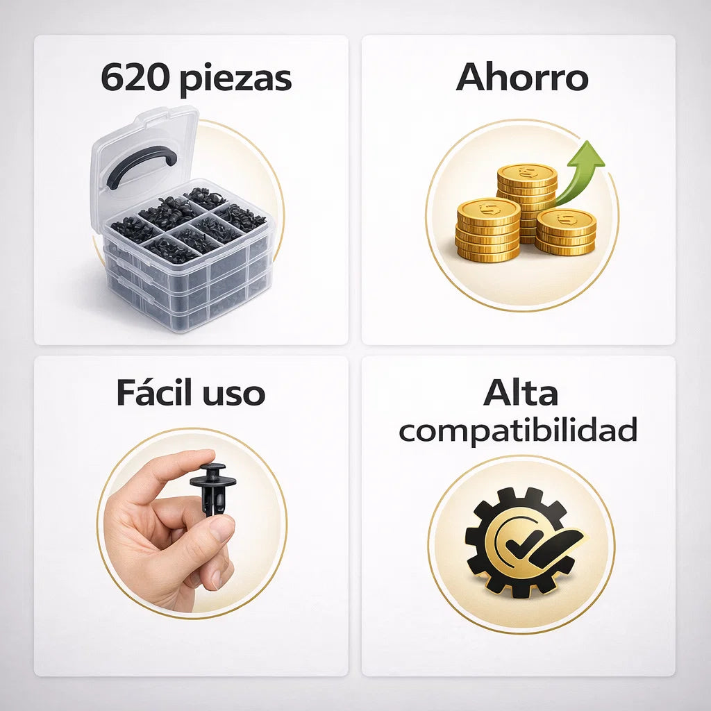 🔧 JUEGO DE 620 SUJETADORES PLASTICOS AUTOMOTRICES - Repara tu carro sin perder tiempo ni dinero
